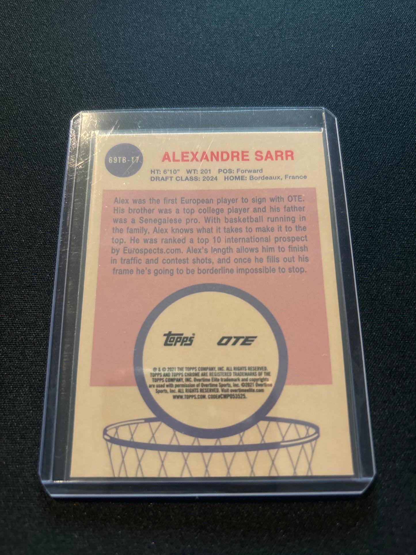 Alexandre Sarr Topps Chrome OTE 69TB-17 (Silver)