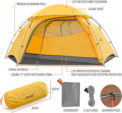 Lightweight Backpacking Tent 2 Person Waterproof Camping Tents 2 People Hiking Tents Two Person Aluminum Poles Double Layer