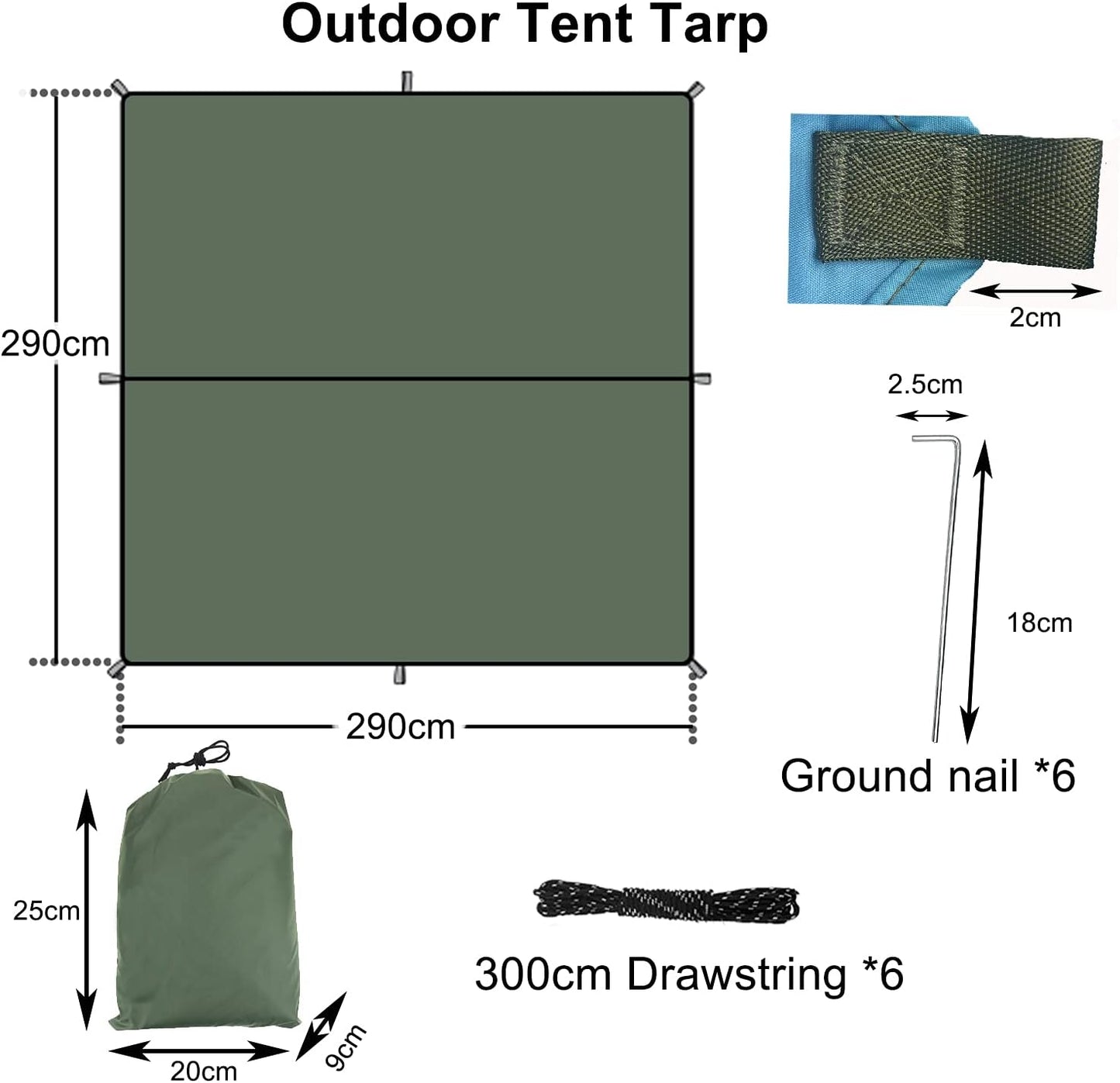 114" X 114" Green Camping Tent Tarp Camping Sunshade Essential Survival Hammock Tent Tarp for Camping Hiking Backpacking Home Garden Outdoor Hunting Backpacking Survival Gear