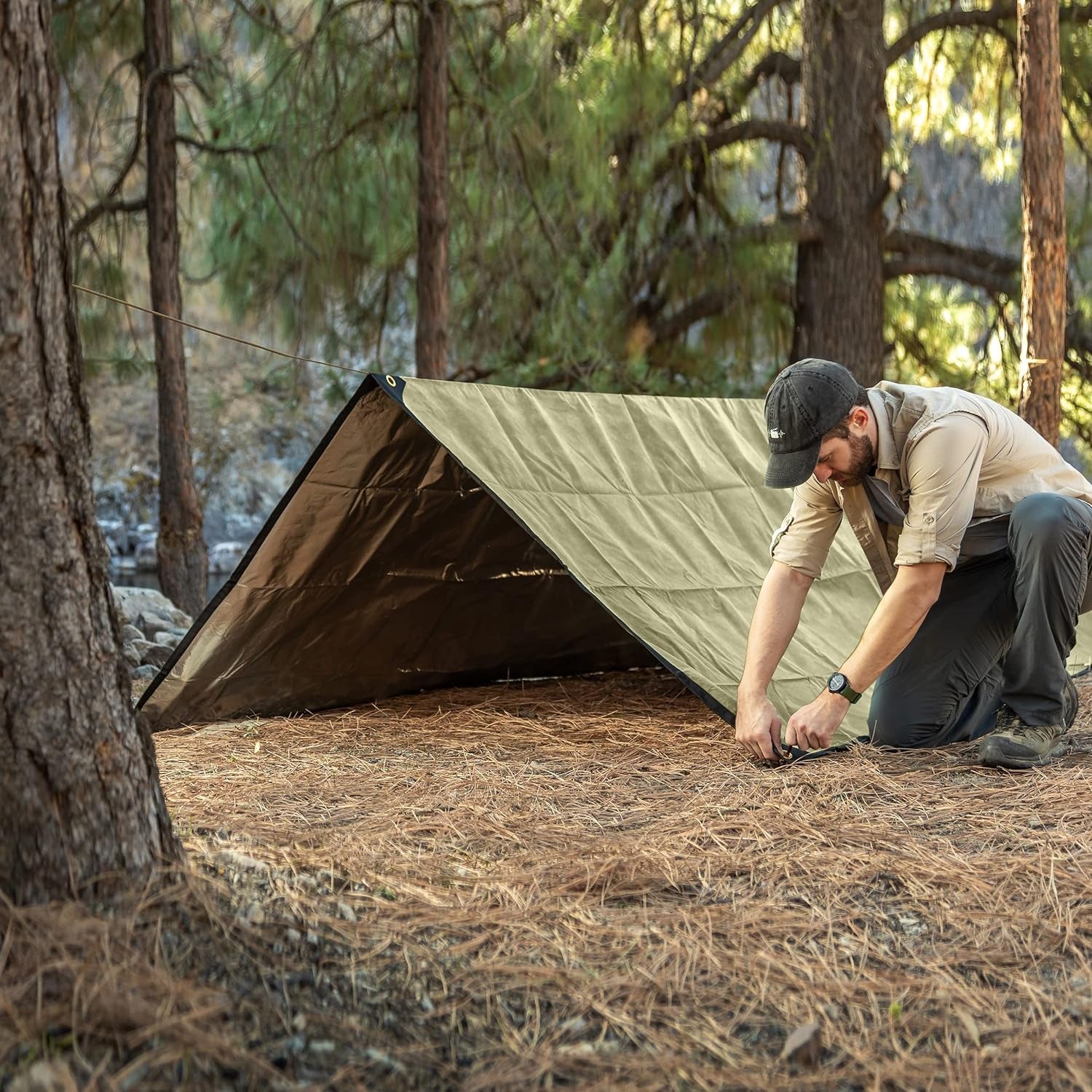 XL Survival Tarp - Insulated Reflective Thermal Camping Tarp - 8.5' X 12' (Desert Tan)