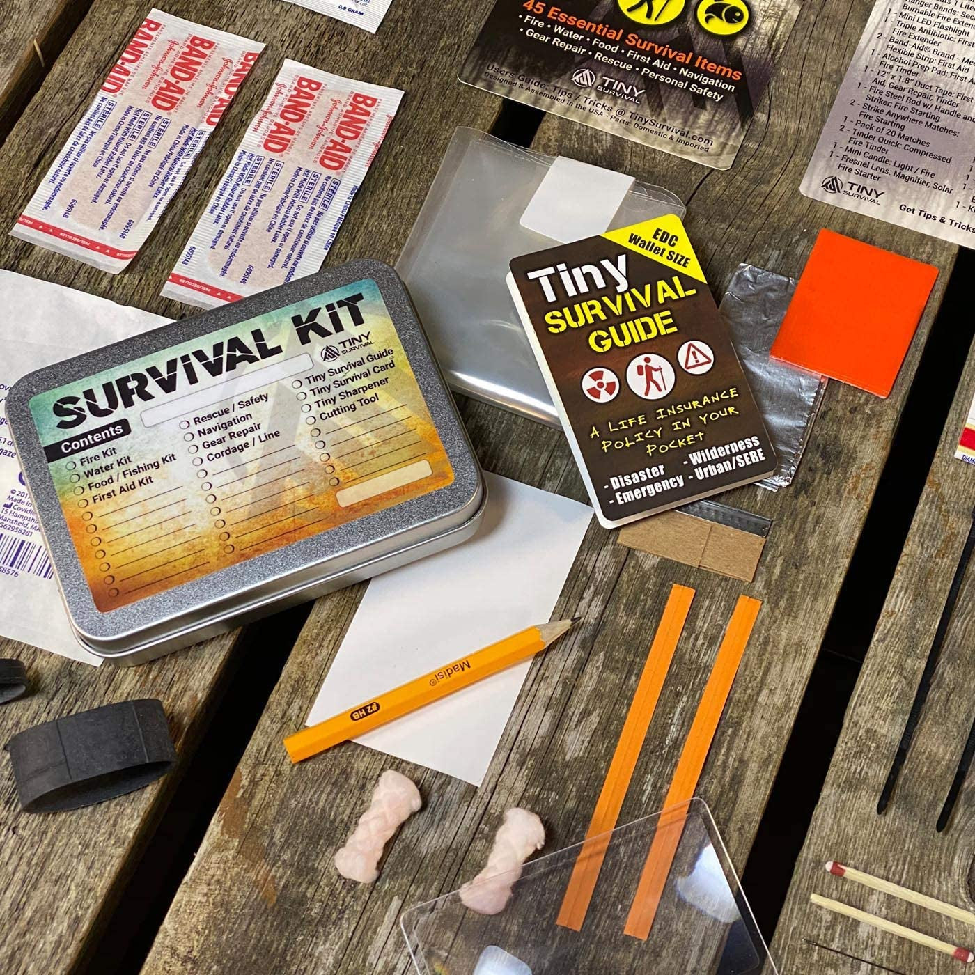 Do-It-Yourself: EDC Survival Kit Bundles: Kit + Tiny Survival Guide + Storage Tin/Emergency, Disaster, Tactical - Great Gift!