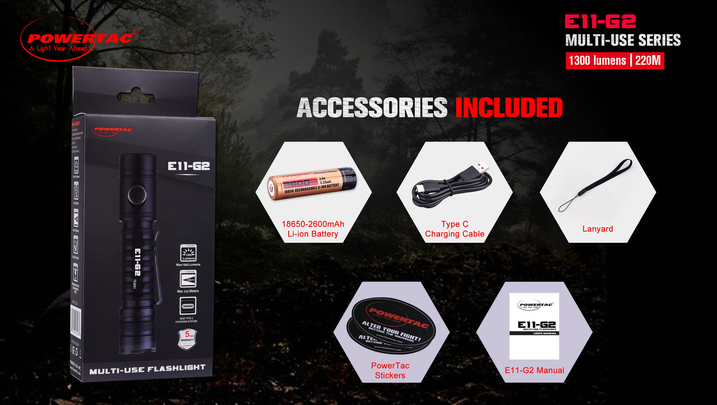 E11-G2 -1300 Lumen Rechargeable EDC Flashlight