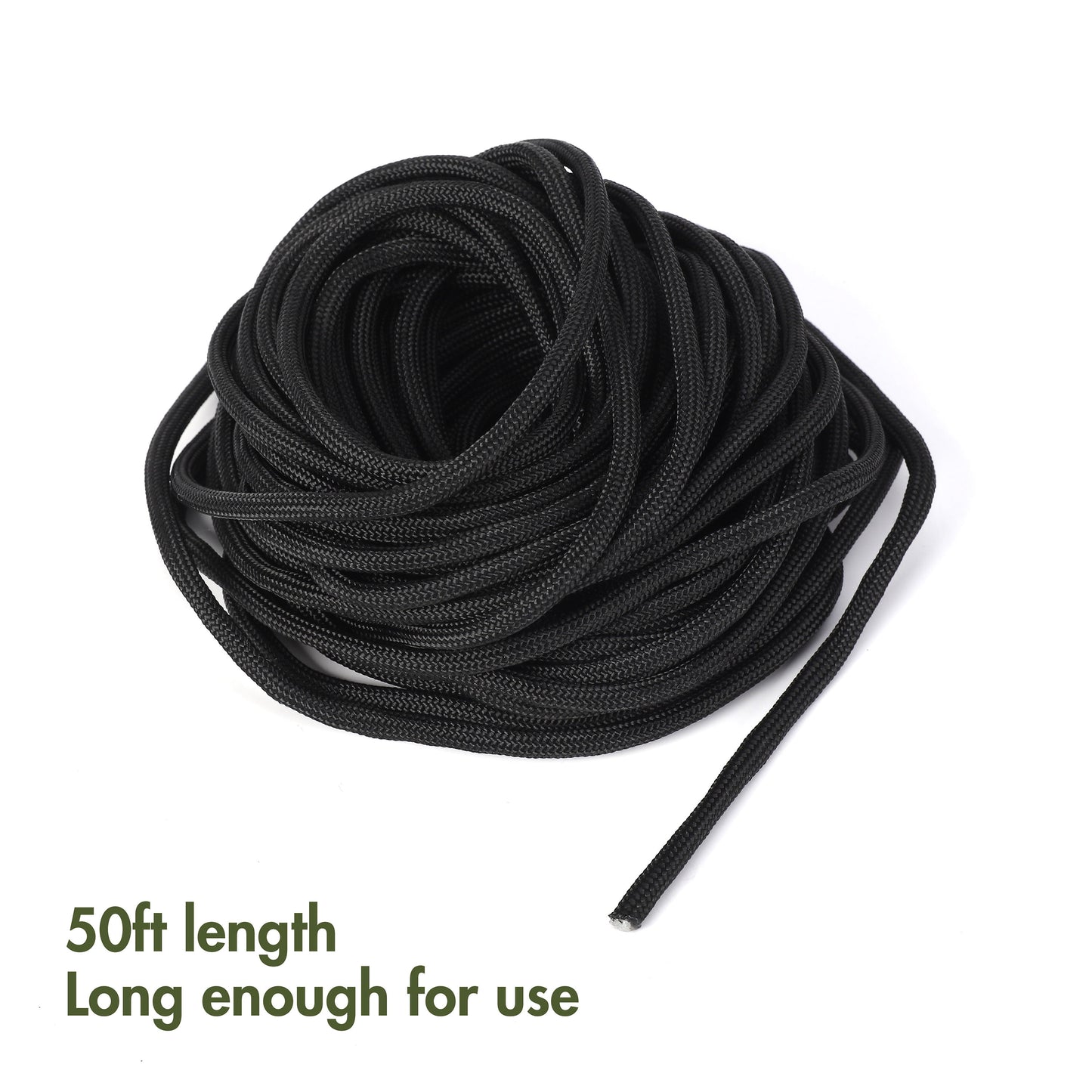 50 Foot 1100Lbs Paracord Rope, 100% Polyester, Black, Model 2112