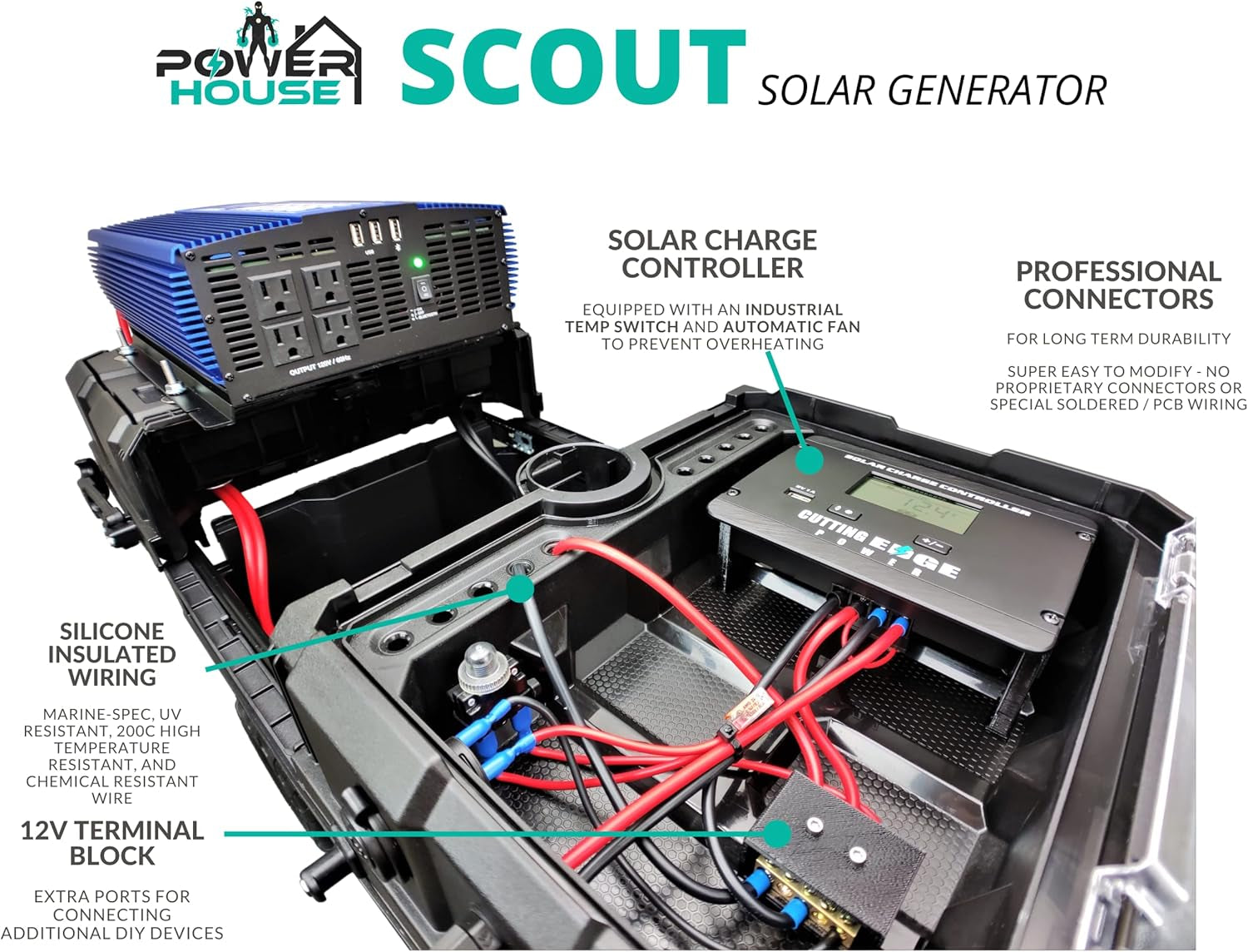 CEP Scout Complete Solar Generator, (1500W to 10,000W Available), Wheels, Portable Solar Battery Box Inverter: 3000W Mod Sine