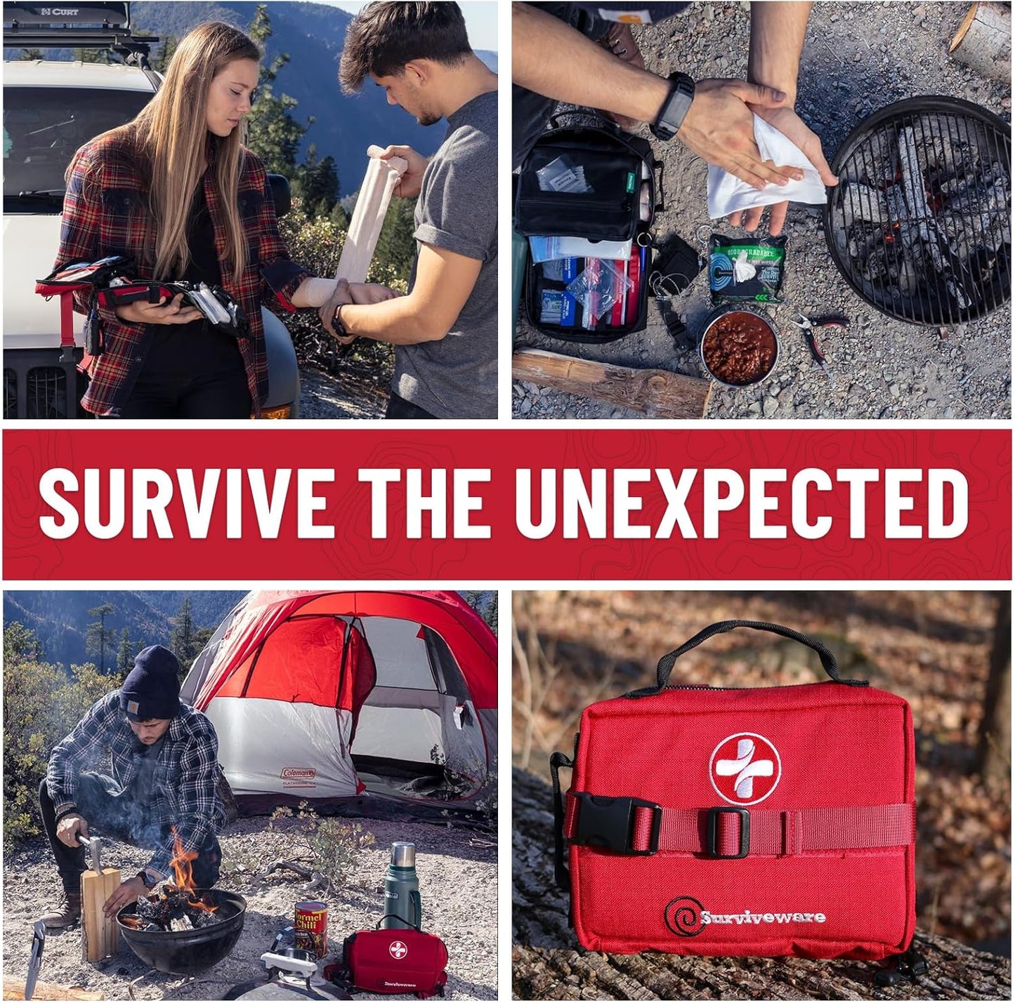 Comprehensive Premium Survival First Aid Kit Emergency Medical Kit for Travel Camping Gear, Home Essentials and Outdoor Emergencies- Medium, Red