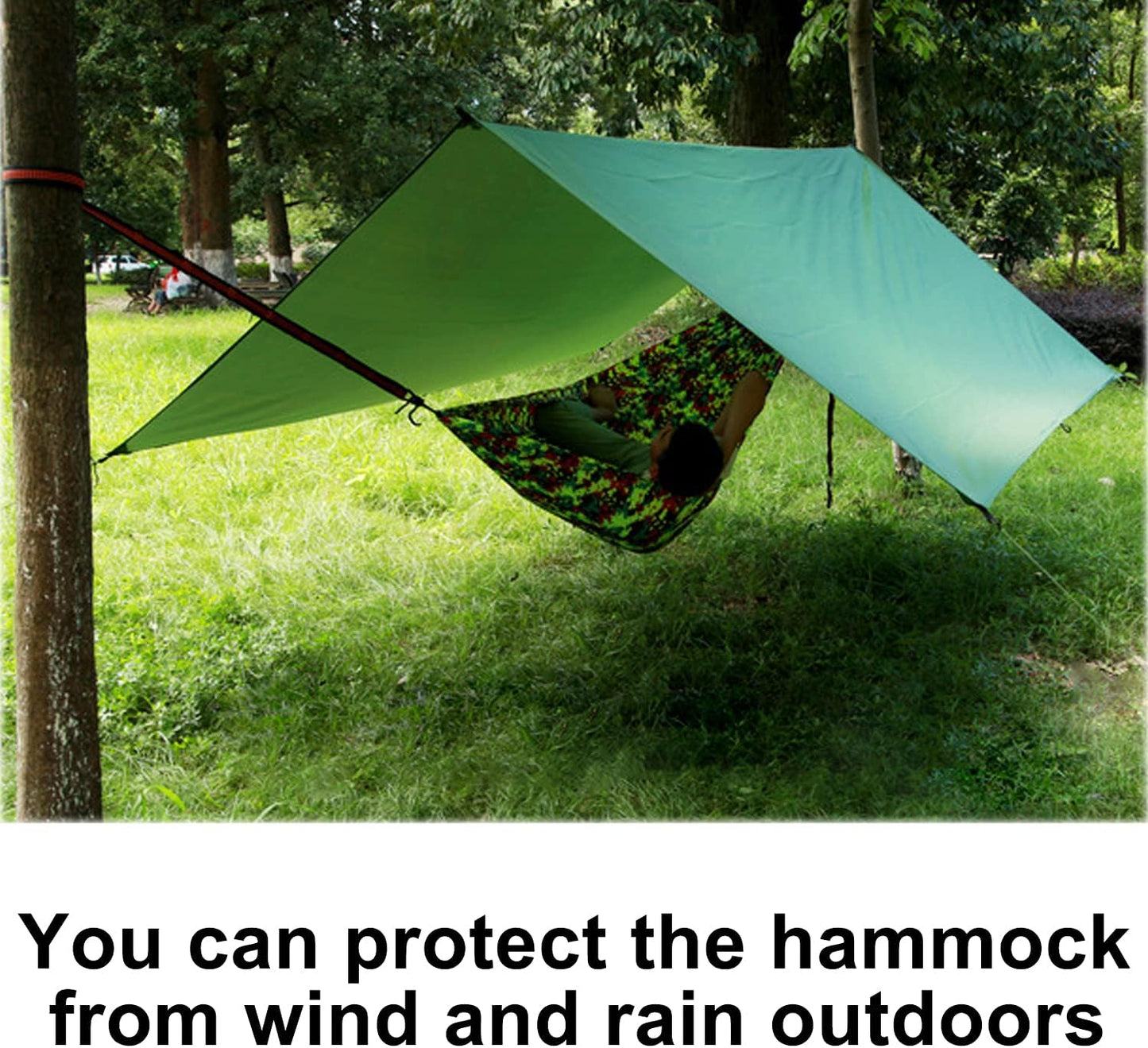 114" X 114" Green Camping Tent Tarp Camping Sunshade Essential Survival Hammock Tent Tarp for Camping Hiking Backpacking Home Garden Outdoor Hunting Backpacking Survival Gear