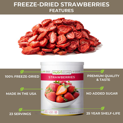 Freeze Dried Strawberries | 100% Natural, Healthy Fruit Snacks Bulk | Premium Quality & Crispy Fresh Taste | Emergency Survival Food Supply | #10 Can | 23 Servings | 25 Year Shelf Life