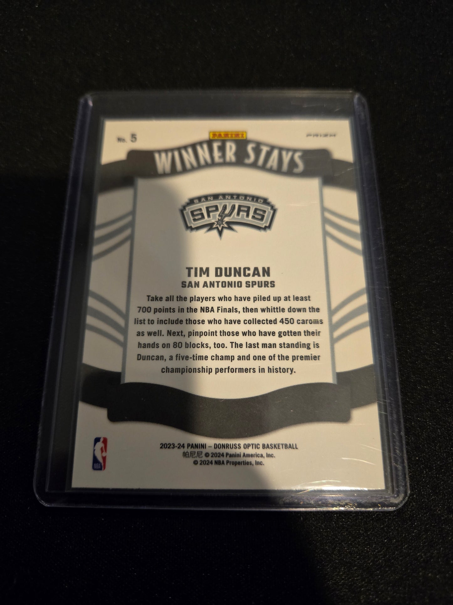 Tim Duncan 2023 Donruss Optic Winner Stays #5