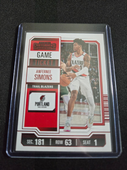 Anfernee Simons Panini Contenders Game Ticket (Red) #54