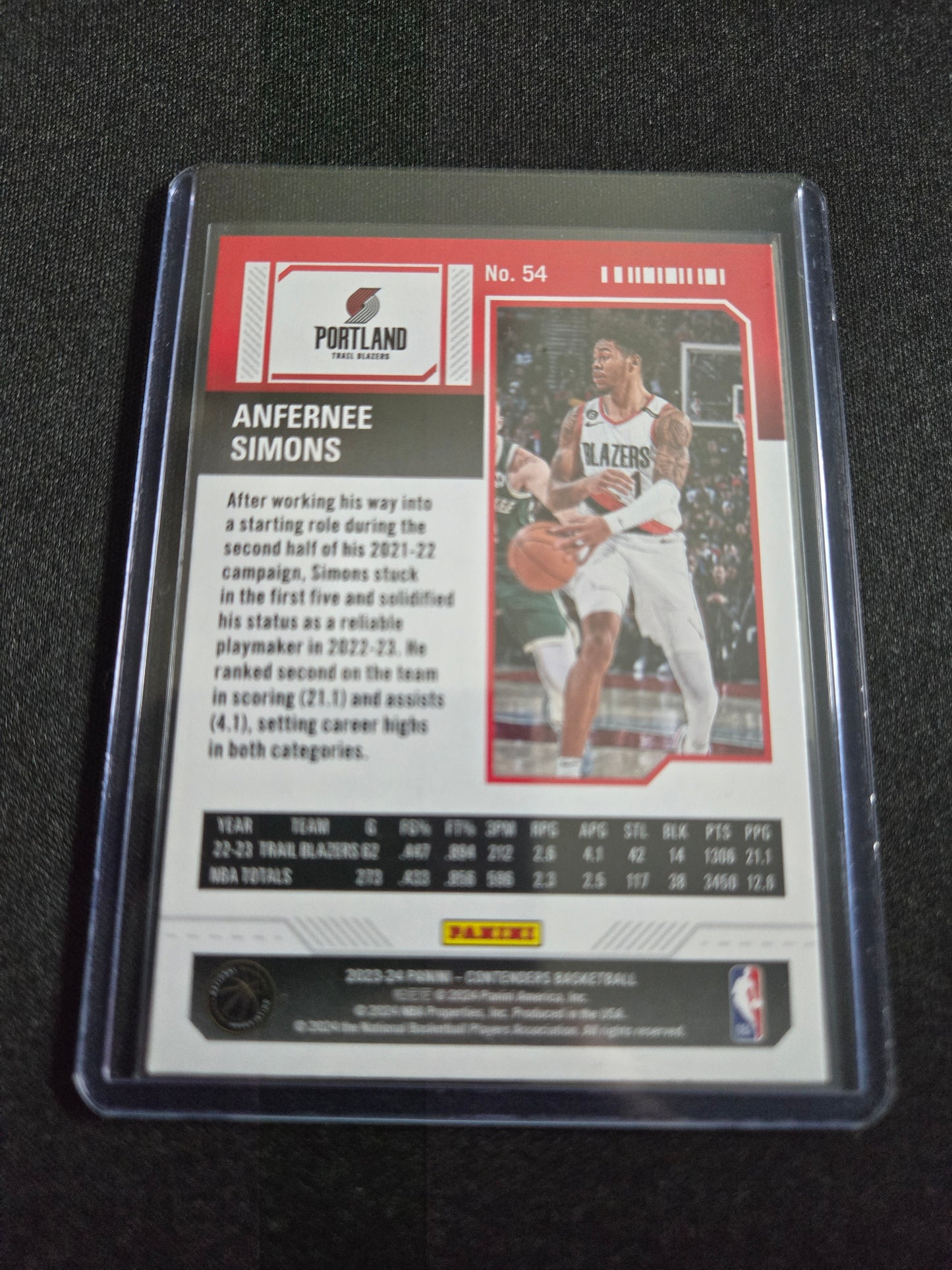 Anfernee Simons Panini Contenders Game Ticket (Red) #54