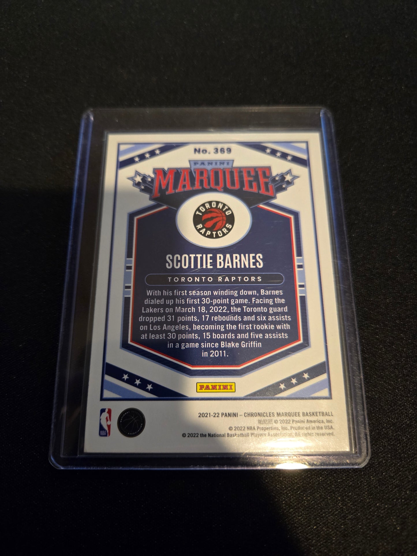 Scottie Barnes Panini Chronicles Marquee Rookie (Bronze) #369