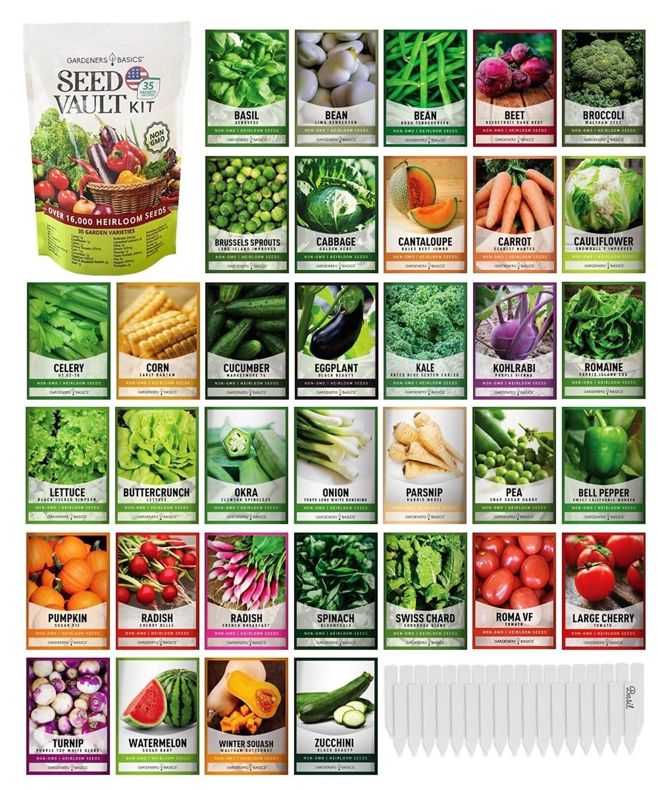 Gardeners Basics, Survival Vegetable Seeds Garden Kit over 16,000 Seeds Non-G...