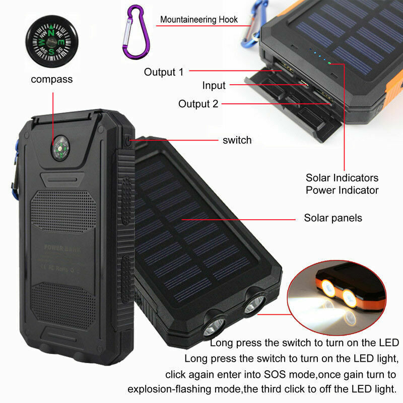 10,000Mah Dual USB Portable Solar Battery Charger Solar Power Bank for Phone