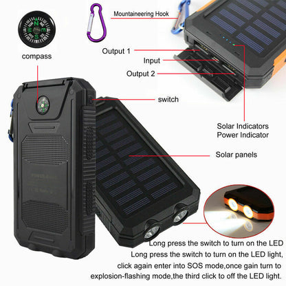 10,000Mah Dual USB Portable Solar Battery Charger Solar Power Bank for Phone