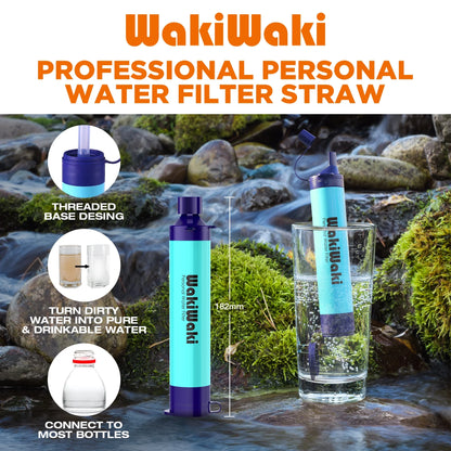 Personal Water Filter Straw, Portable Water Purifier Survival Gear for Hiking Camping Travel, Blue