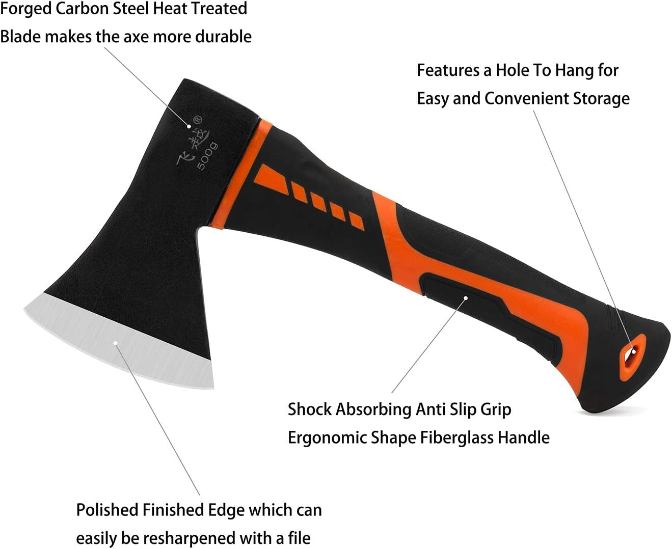 Chopping Axe Camping Hatchet Gardening Splitting Axe Forged Steel Wood Splitting Tool with Fiberglass Handle Anti-Slip Grip for Gardening, Camping, Hiking, Outdoor Survival (2 Pack (Length 12"))