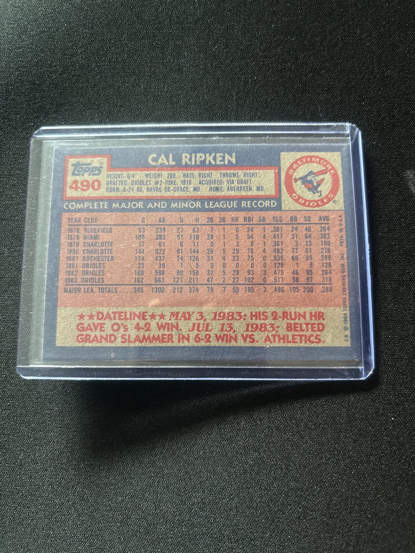 Cal Ripken 84 Topps #490