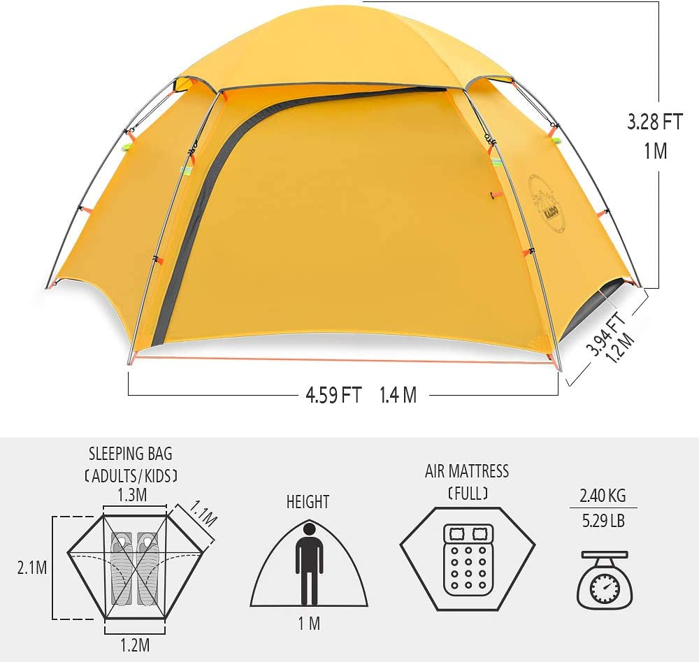 Lightweight Backpacking Tent 2 Person Waterproof Camping Tents 2 People Hiking Tents Two Person Aluminum Poles Double Layer