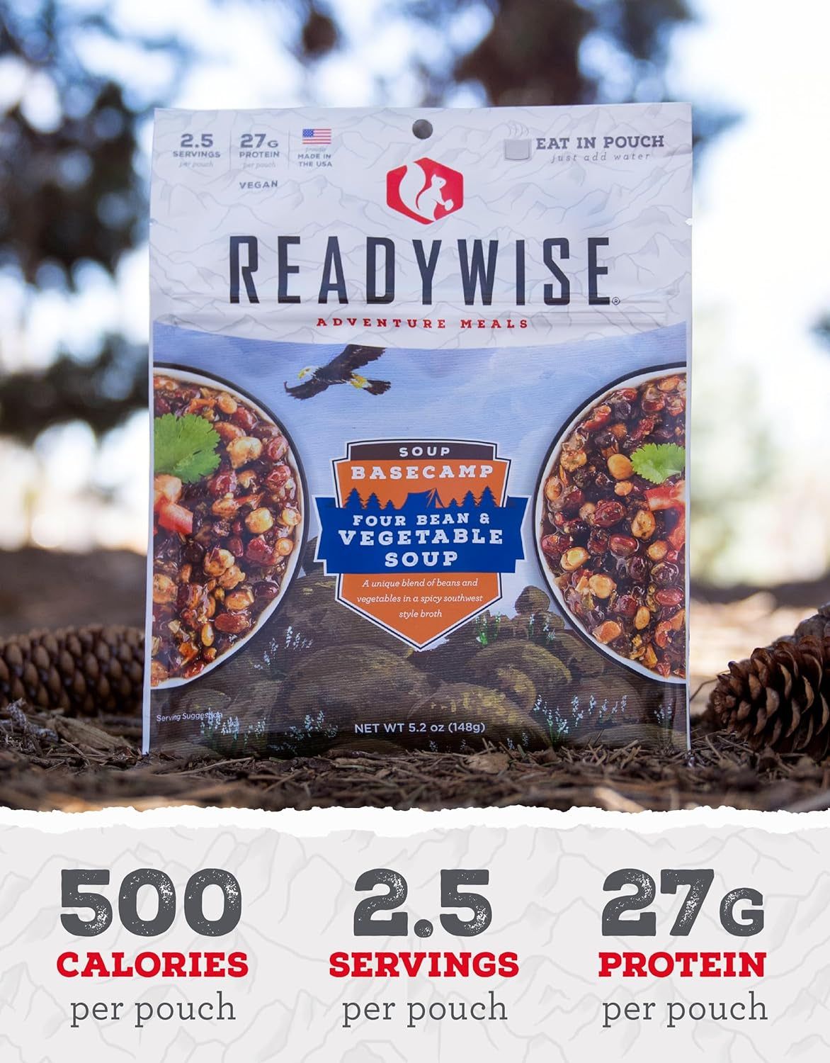 - Adventure Meal, Bean & Vegetable Soup, 2 Servings, Pack of 1, Emergency Preparedness, Freeze Dried Food, MRE, Snack Pack or Emergency Food, Backpacking, Camping, Hiking, And, Survival Food