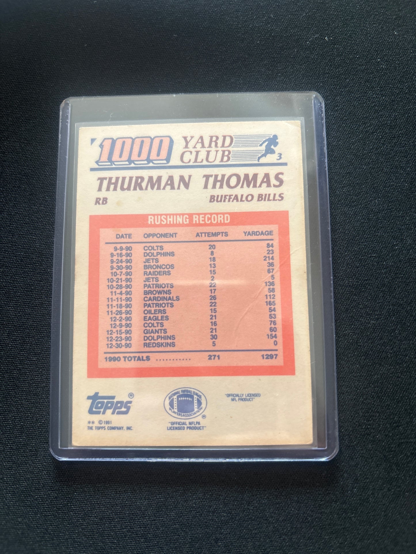 Thurman Thomas Topps 1000 Yard Rushing Club #3