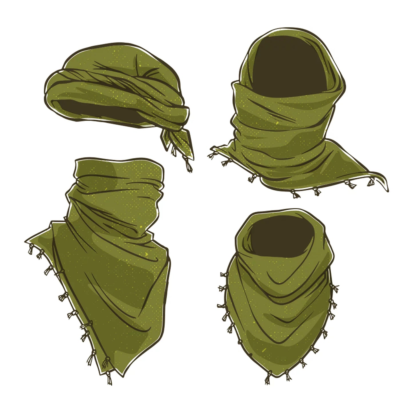 Shemagh Desert Keffiyeh Scarf, Olive Drab / White