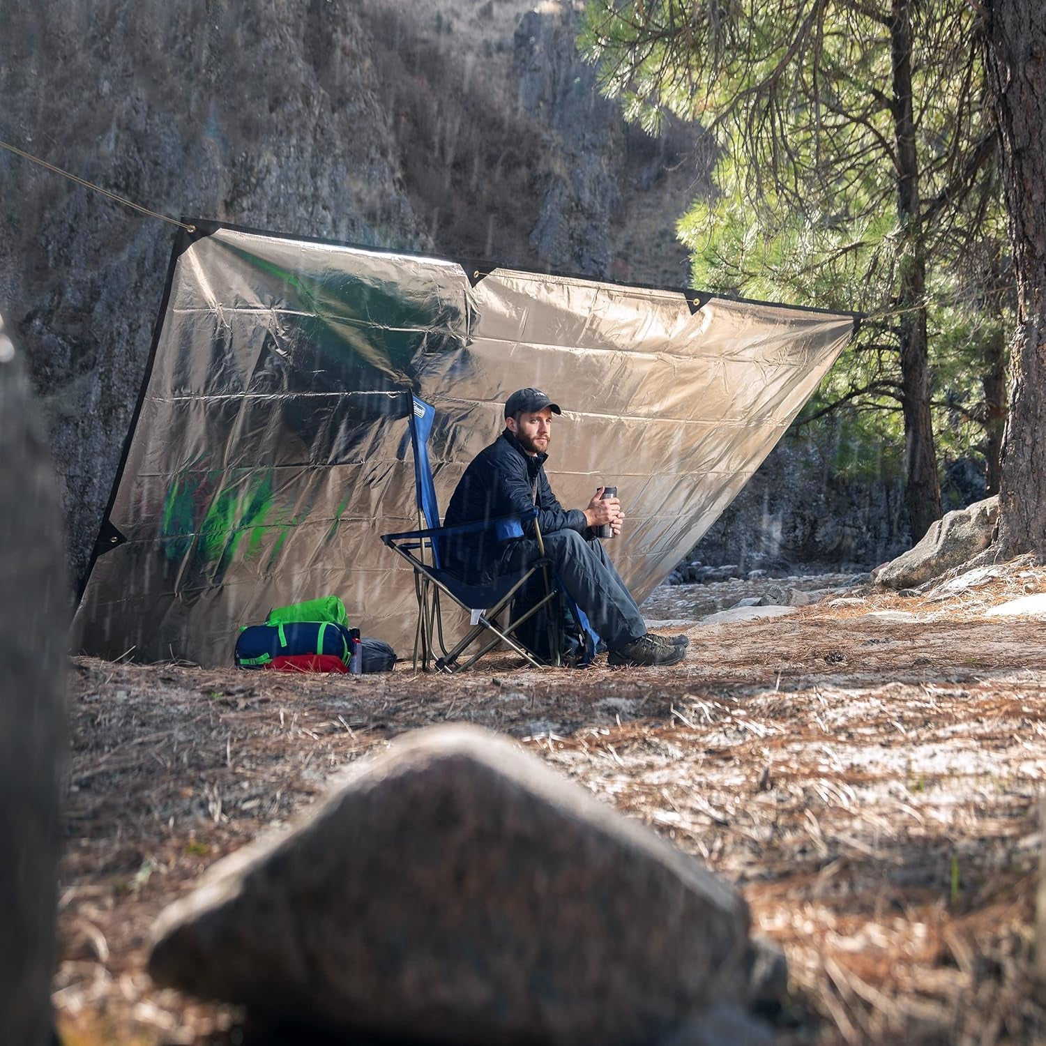 XL Survival Tarp - Insulated Reflective Thermal Camping Tarp - 8.5' X 12' (Desert Tan)