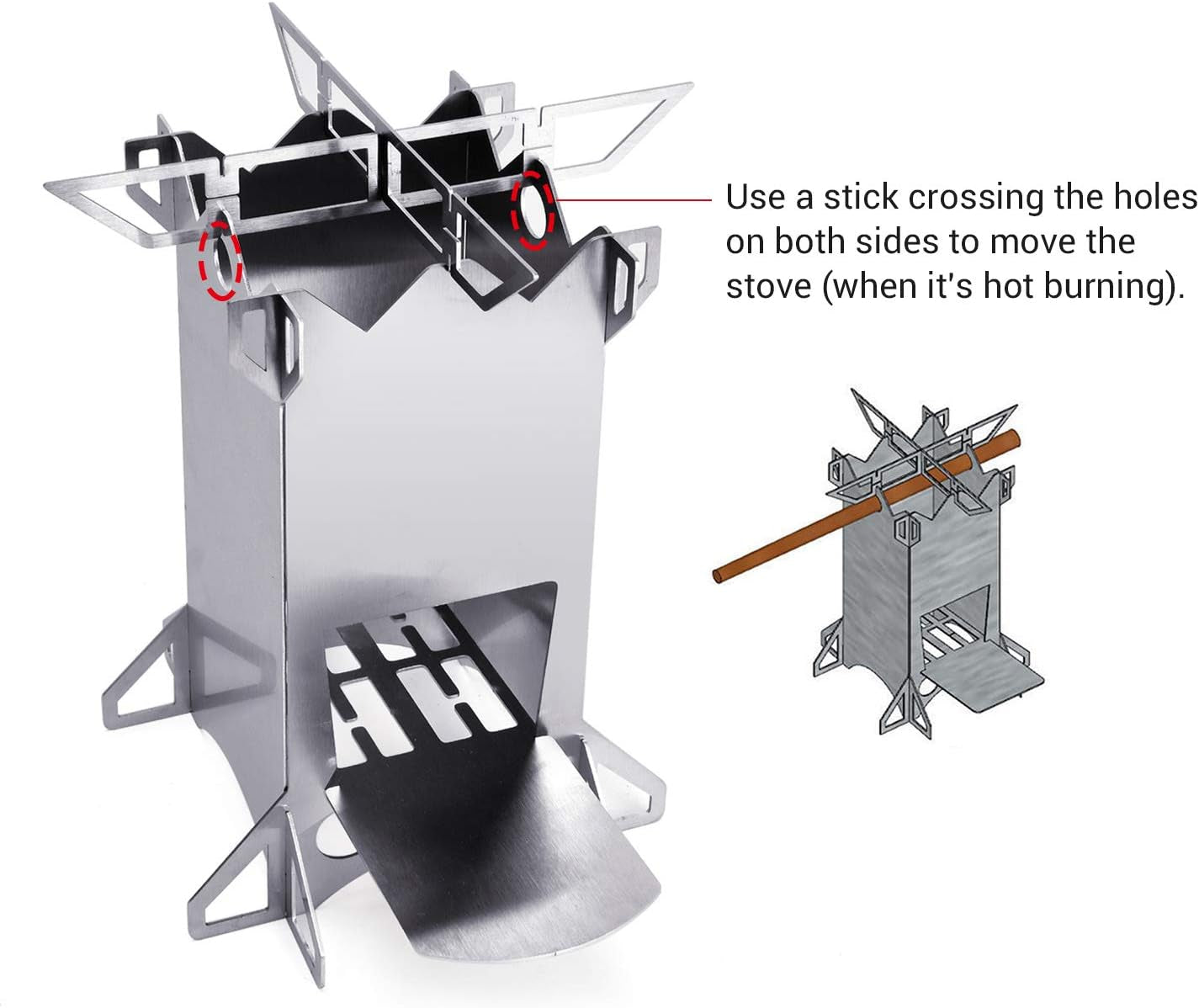 Stainless Steel Folding Camping Wood Stove, Lightweigt Portable Collapsible Wood Burning Stove for Backpacking, Hiking, Outdoor Campire Picnic BBQ Cooking