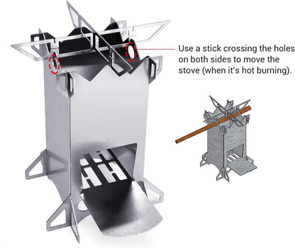 Stainless Steel Folding Camping Wood Stove, Lightweigt Portable Collapsible Wood Burning Stove for Backpacking, Hiking, Outdoor Campire Picnic BBQ Cooking