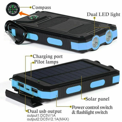 10,000Mah Dual USB Portable Solar Battery Charger Solar Power Bank for Phone