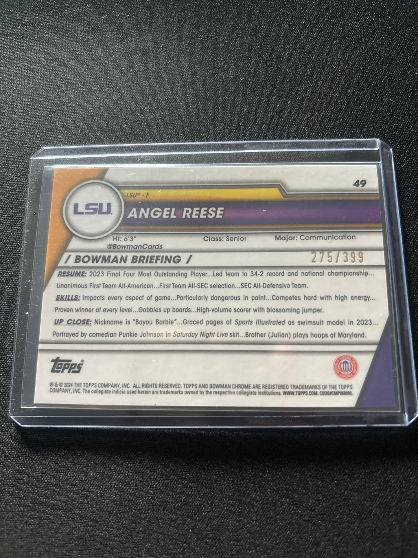 Angel Reese Bowman Chrome #49 (Fuchsia Mini-Diamond)