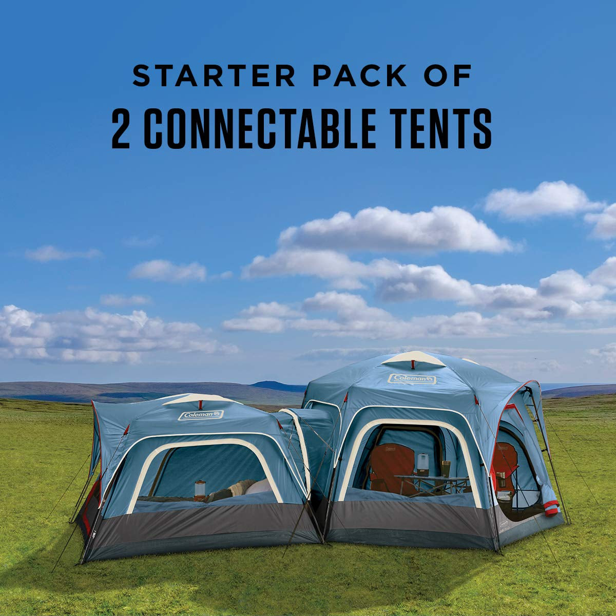 Connectable Tent Bundle, Includes Weatherproof 3-Person & 6-Person Connecting Tent System with Fast Setup, Tents Able to Be Zipped Together for More Room