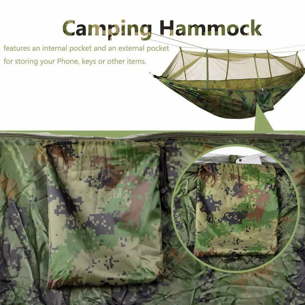 " Single & Double Camping Hammock with Mosquito/Bug Net, Hammock Tree Straps and Carabiners, Easy Assembly, Portable Parachute Nylon Hammock for Camping, Backpacking, Survival, Travel & More"