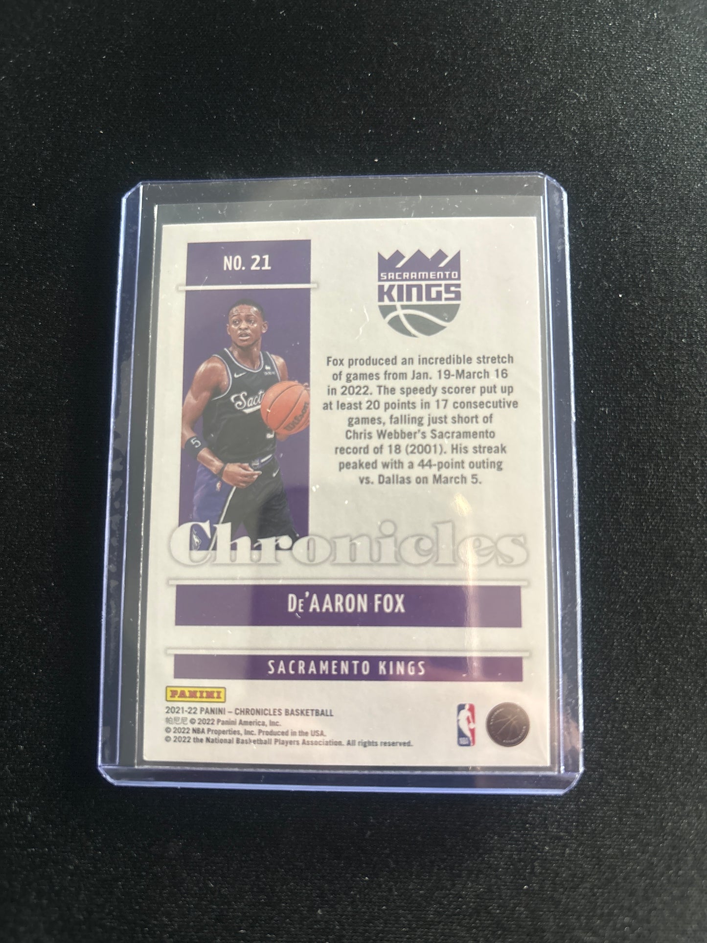 DeAaron Fox Panini Chronicles #21