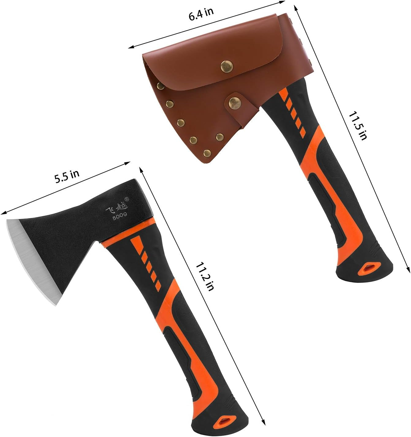 Chopping Axe Camping Hatchet Gardening Splitting Axe Forged Steel Wood Splitting Tool with Fiberglass Handle Anti-Slip Grip for Gardening, Camping, Hiking, Outdoor Survival (2 Pack (Length 12"))