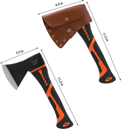 Chopping Axe Camping Hatchet Gardening Splitting Axe Forged Steel Wood Splitting Tool with Fiberglass Handle Anti-Slip Grip for Gardening, Camping, Hiking, Outdoor Survival (2 Pack (Length 12"))