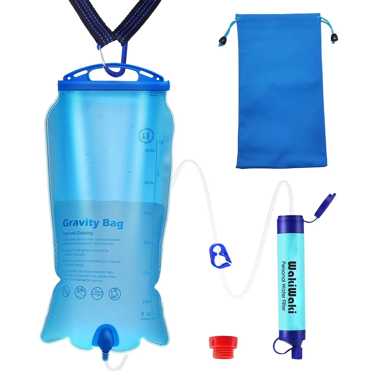 Wakiwaki Survival Gear, Emergency Water Purifier, Gravity Water Filter for Camping, Hiking, Backpacking, Natural Disaster