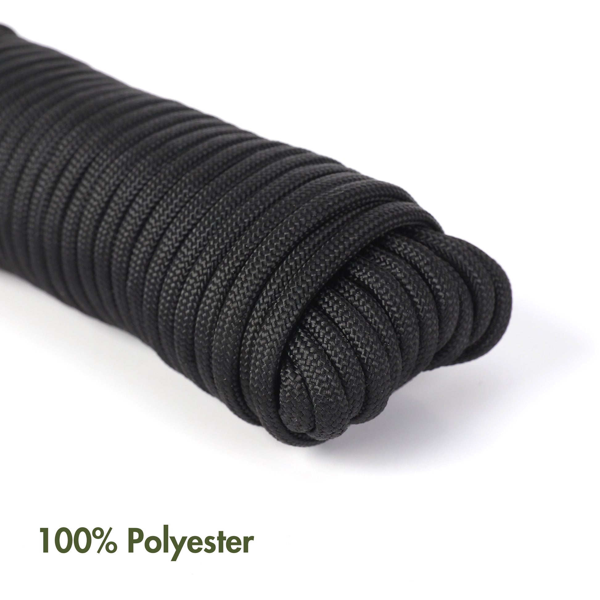 50 Foot 1100Lbs Paracord Rope, 100% Polyester, Black, Model 2112