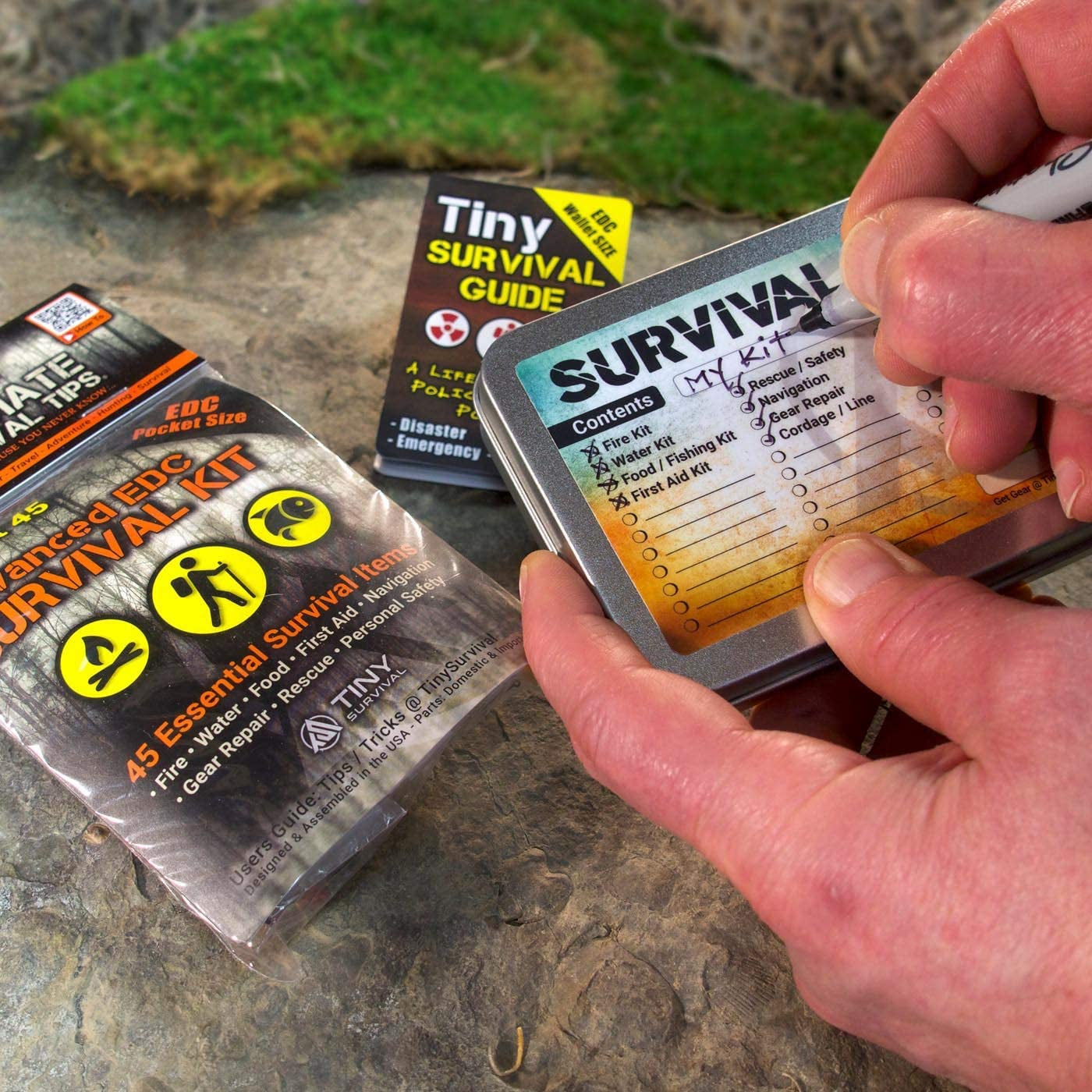 Do-It-Yourself: EDC Survival Kit Bundles: Kit + Tiny Survival Guide + Storage Tin/Emergency, Disaster, Tactical - Great Gift!