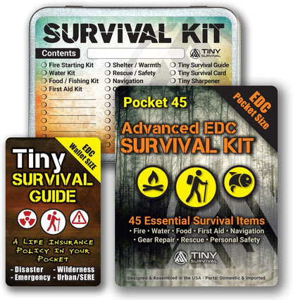 Do-It-Yourself: EDC Survival Kit Bundles: Kit + Tiny Survival Guide + Storage Tin/Emergency, Disaster, Tactical - Great Gift!