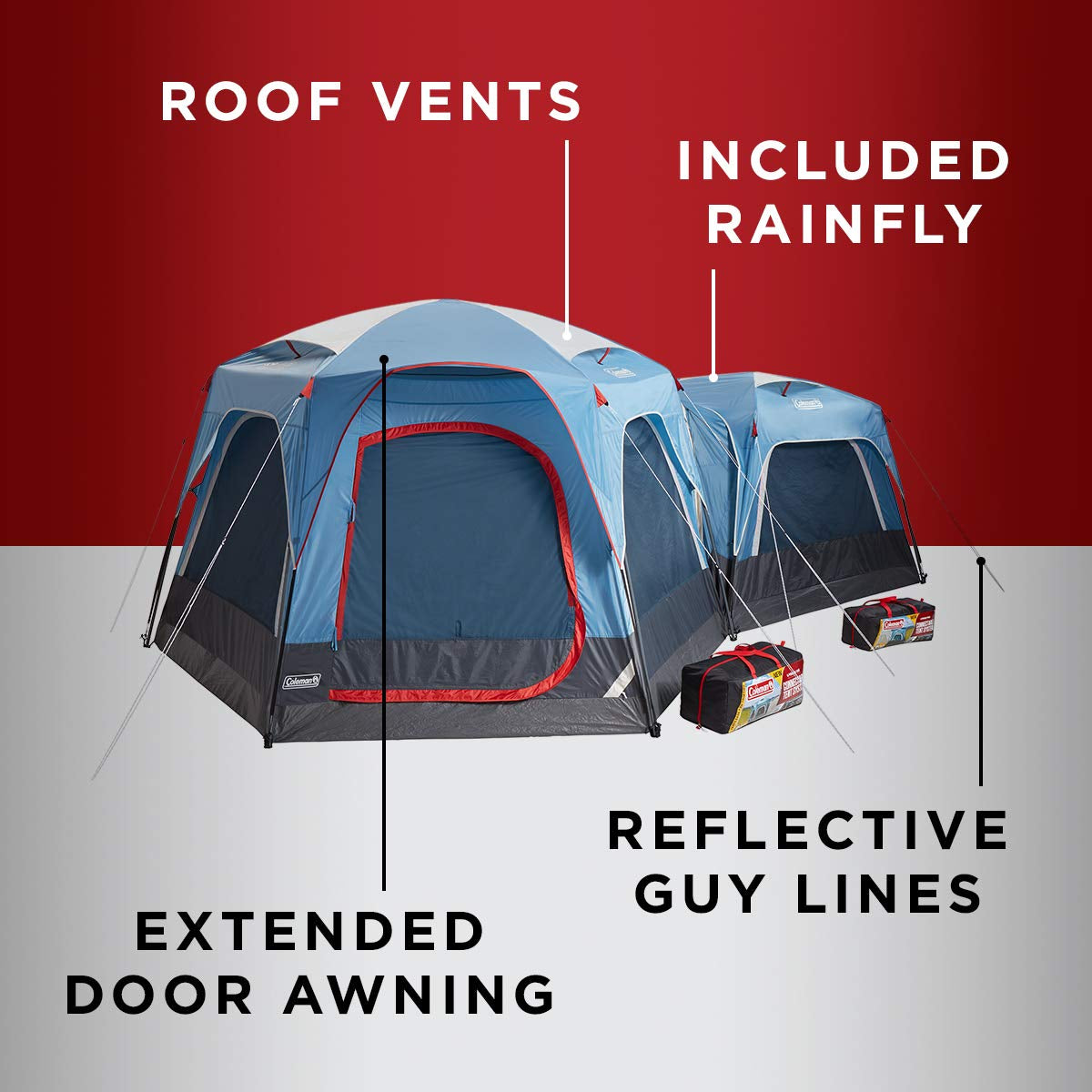 Connectable Tent Bundle, Includes Weatherproof 3-Person & 6-Person Connecting Tent System with Fast Setup, Tents Able to Be Zipped Together for More Room