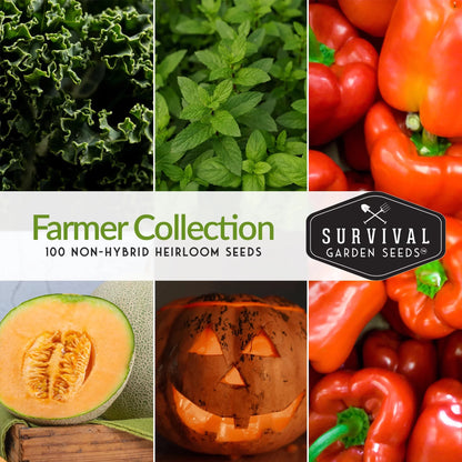 100 Pack Farmer Collection Vegetable Seeds - Non GMO Heirloom Varieties for Survival Food - Emergency Seed Bank Survival Gear