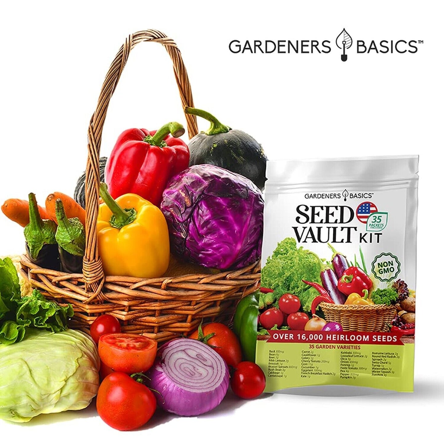 Gardeners Basics, Survival Vegetable Seeds Garden Kit over 16,000 Seeds Non-G...