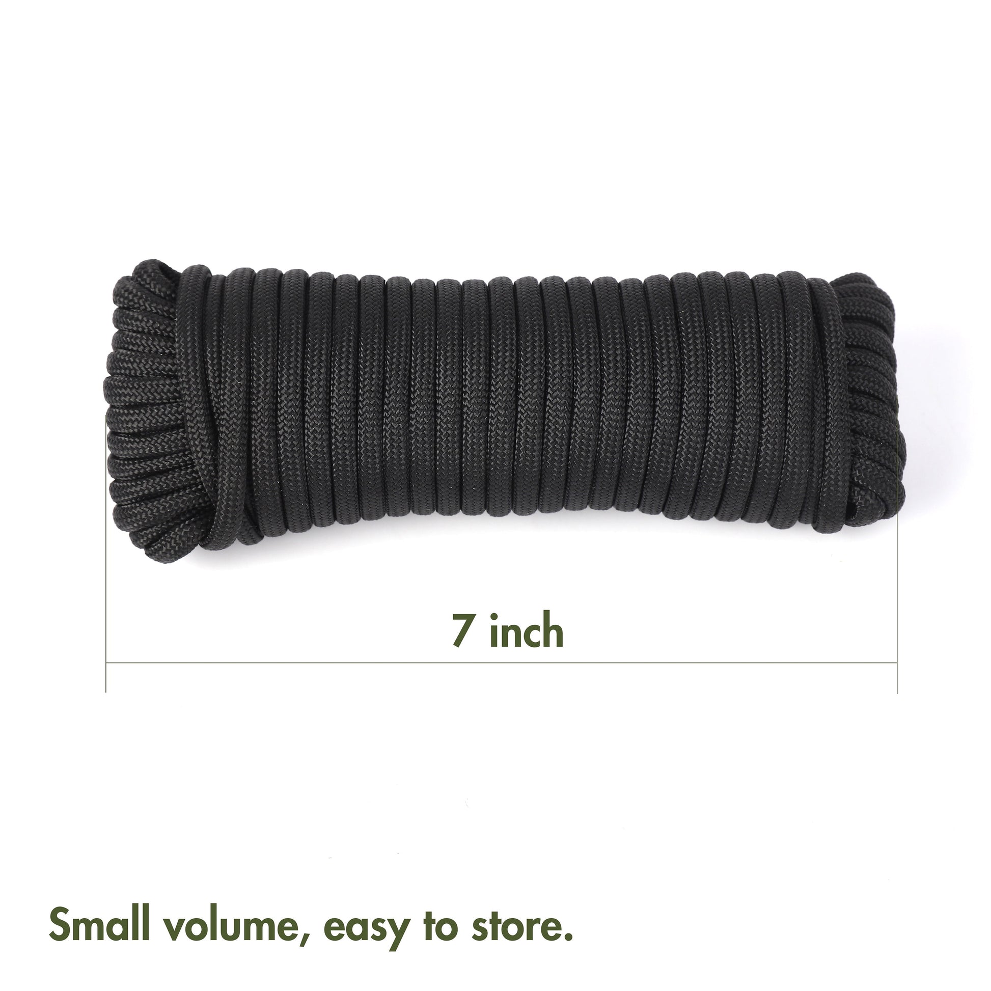 50 Foot 1100Lbs Paracord Rope, 100% Polyester, Black, Model 2112