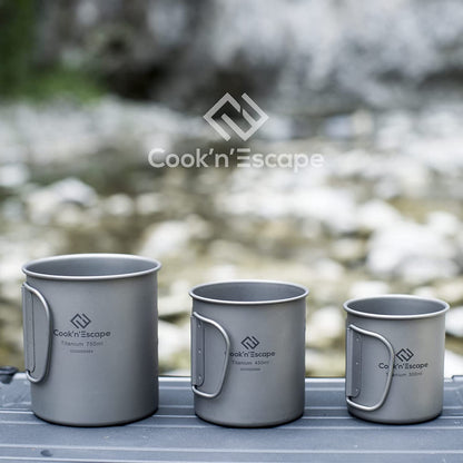 450Ml Titanium Cup/Pot with Lid, Camping Coffee Mug Lightweight Backpacking Titanium Cup with Foldable Handle, Ultralight Camping Pot for Outdoor Hiking Picnic Open Fire Cooking