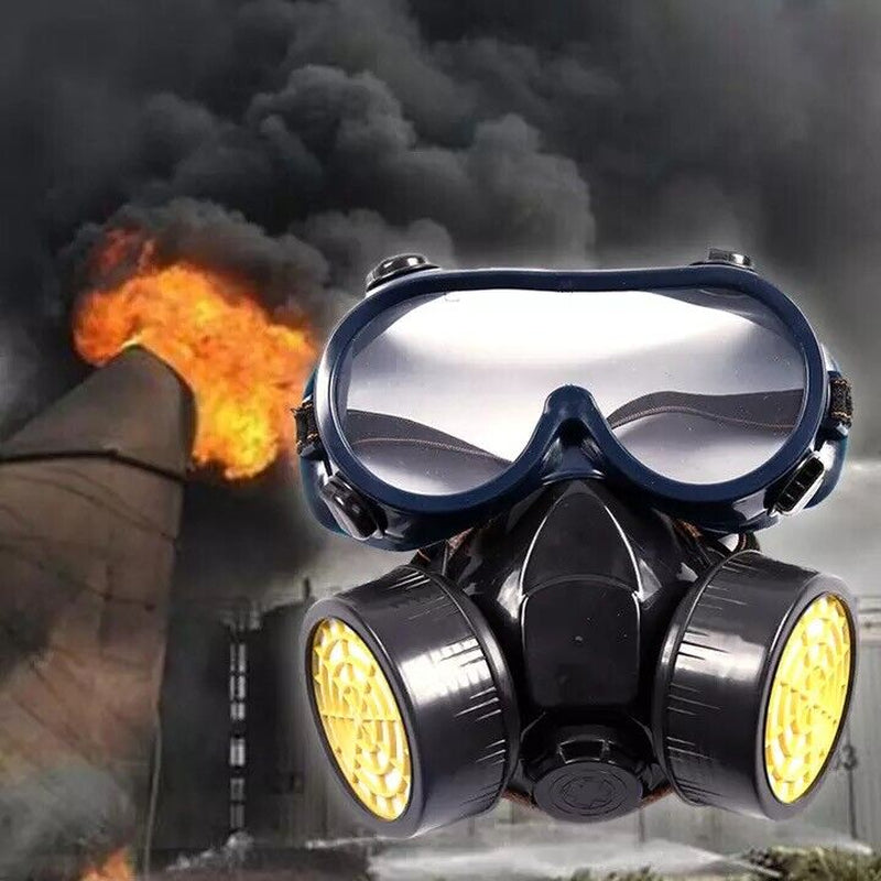 Emergency Survival Safety Respiratory Gas Mask Goggles &2 Dual Protection Filter