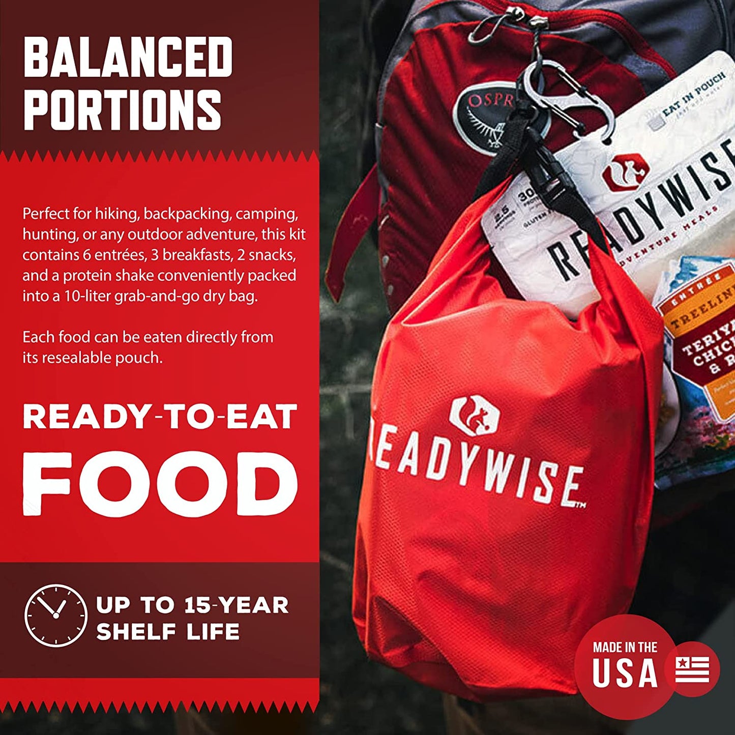 Emergency Food Supply 3-Day Adventure Bag, Emergency Supplies Gear Bag, Freeze-Dried Backpacking and Camping Food, Survival Food, 10-Liter Dry Bag