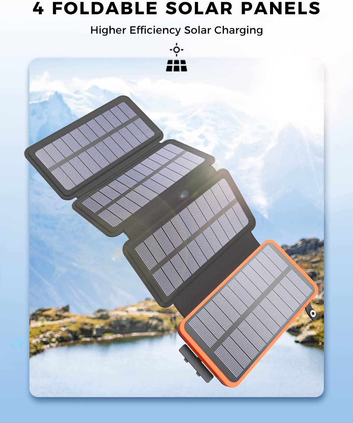 Solar Power Bank Charger 25000Mah-22.5W Solar Phone Charger 3A Fast Charge PD QC4.0 Battery Pack with 4 Solar Panels, 3 USB Ports for Smartphones Iphone Tablets Outdoor Camping Hiking