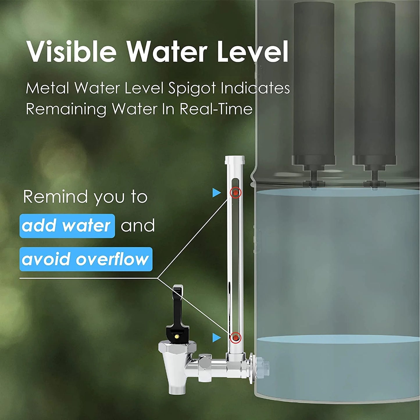 WD-TK-F Gravity-Fed Water Filter System, 2.25-Gallon Stainless-Steel System, with 4 Filters, Metal Water Level Spigot, Reduces up to 98.95% of Chlorine&Bad Taste-King Tank Series