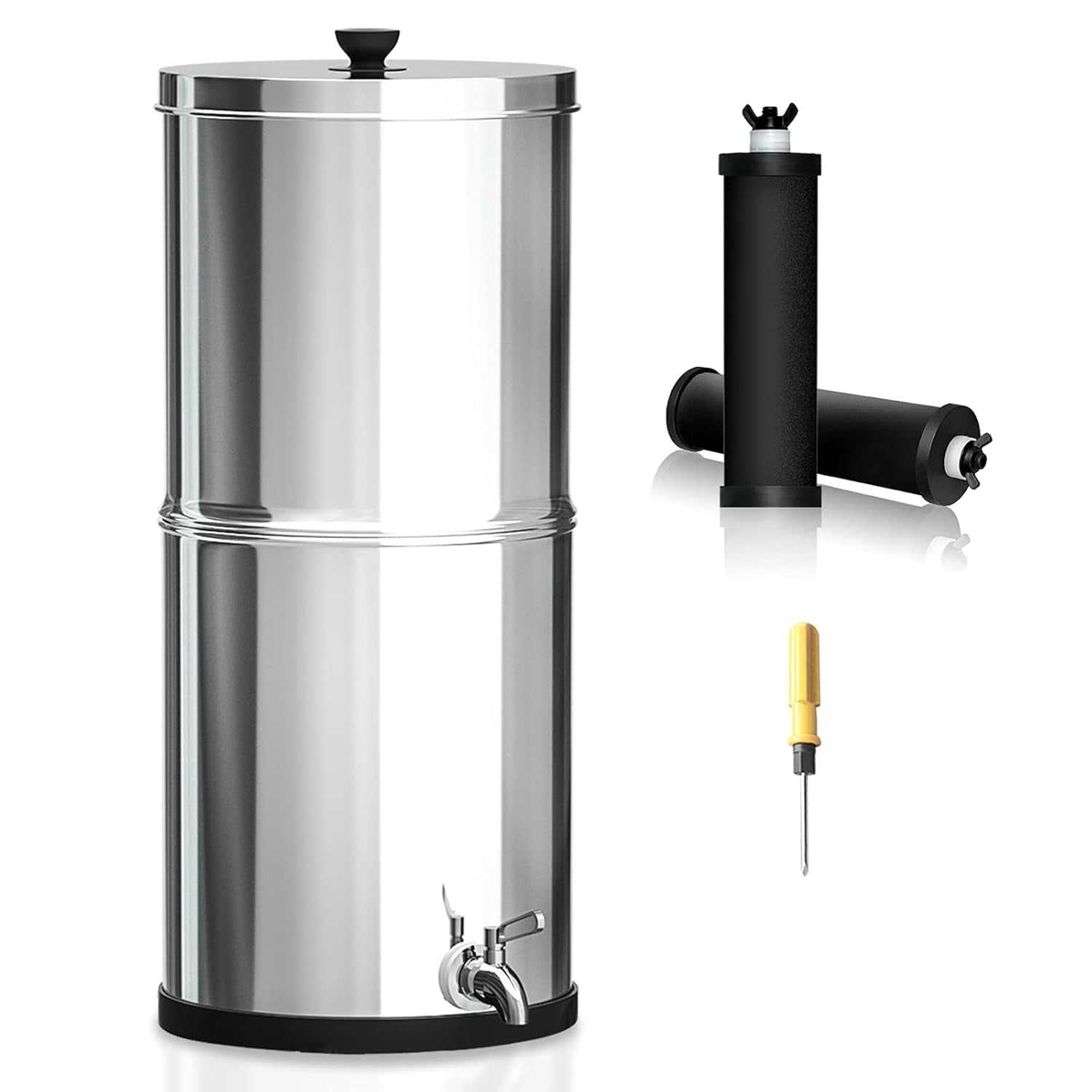 Gravity-Fed Water Filter System,With 2 Purification Filters for Home Camping Travel Outdoor Activities Emergencies,2.25-Gallon Stainless-Steel Countertop System