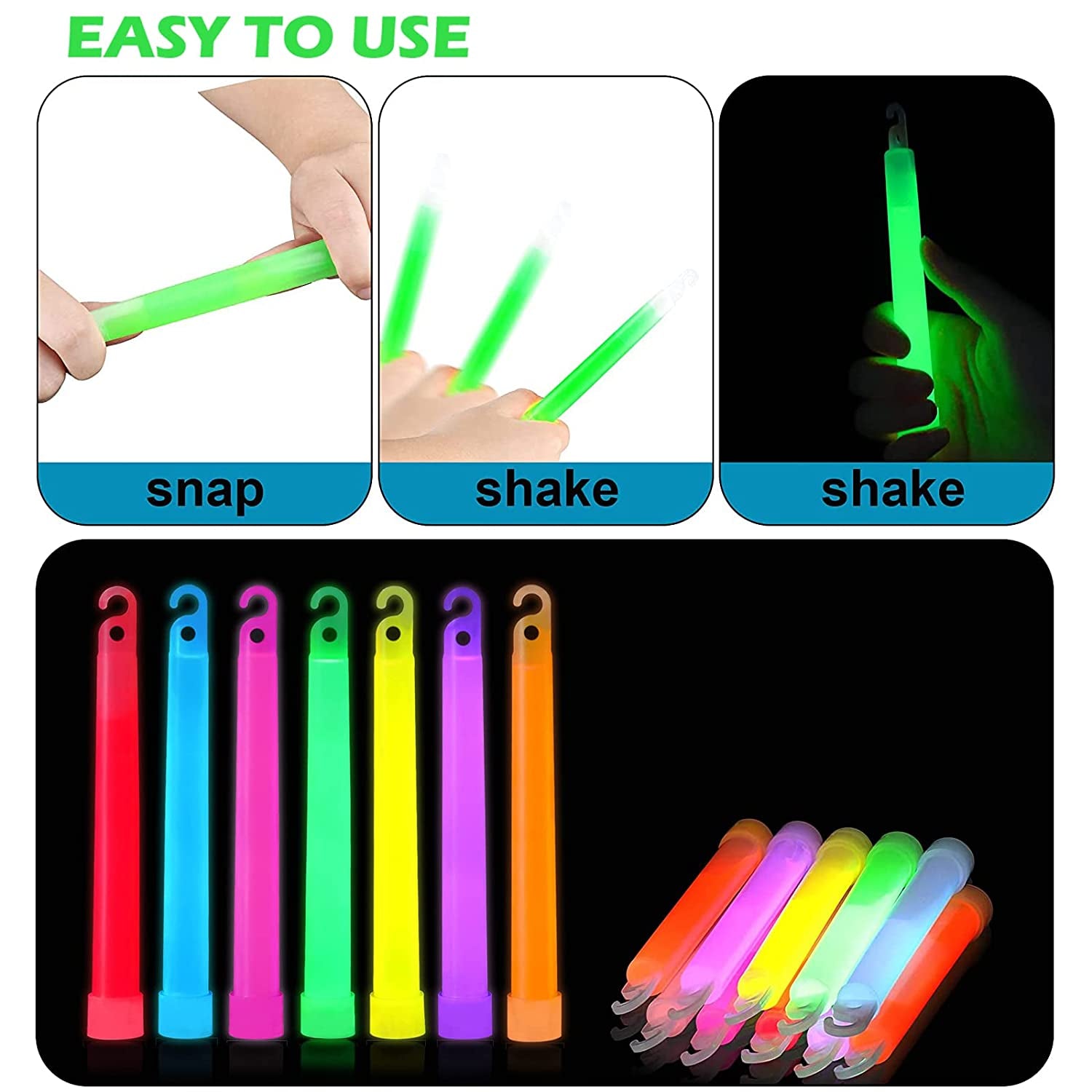 Ultra Bright Large Glow Sticks - Long Last Lighting over 12 Hours for Parties and Kids Playing, Emergency Light Sticks for Hurricane Supplies, Earthquake, Survival Kit and More